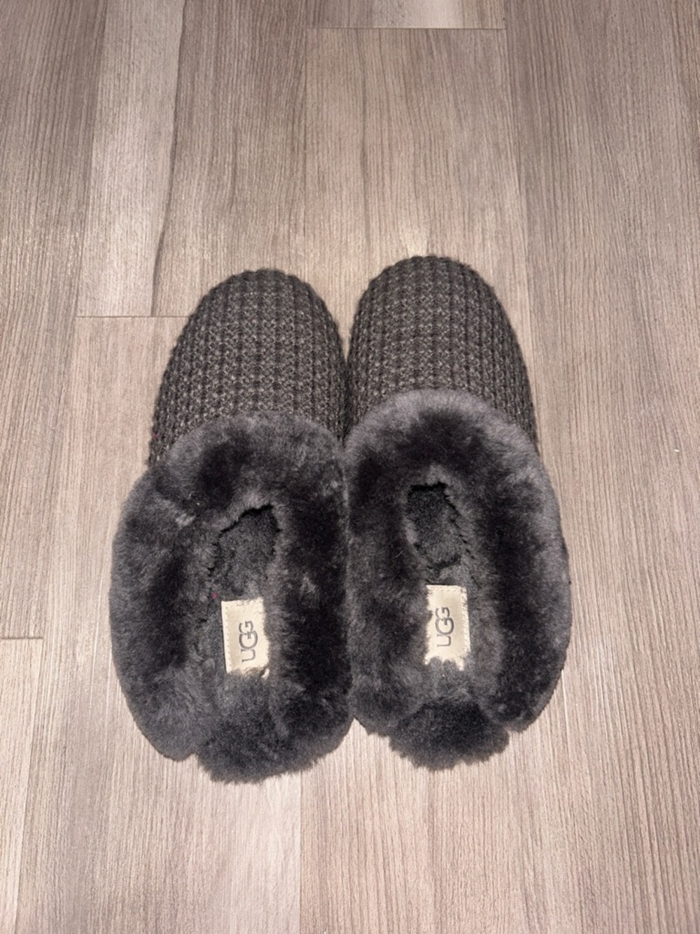 UGG Charcoal Knit Shearling-Lined Clog Slippers